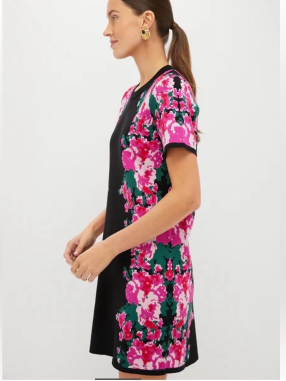 Tuckernuck Black Mini Shift Dress with Pink Floral Panels - Picture 2 of 6